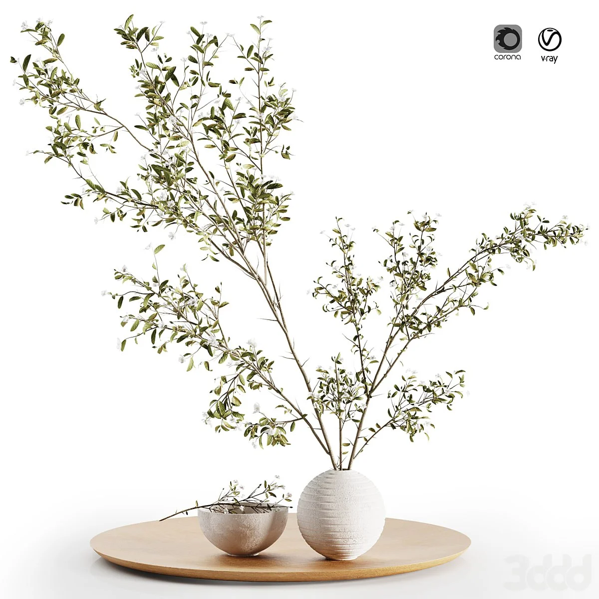 Pulm Branch in White Vase Set3